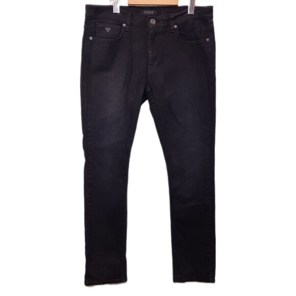 💙GUESS Los Angeles Skinny Jeans Mens Black Dark Slim Denim 36x32